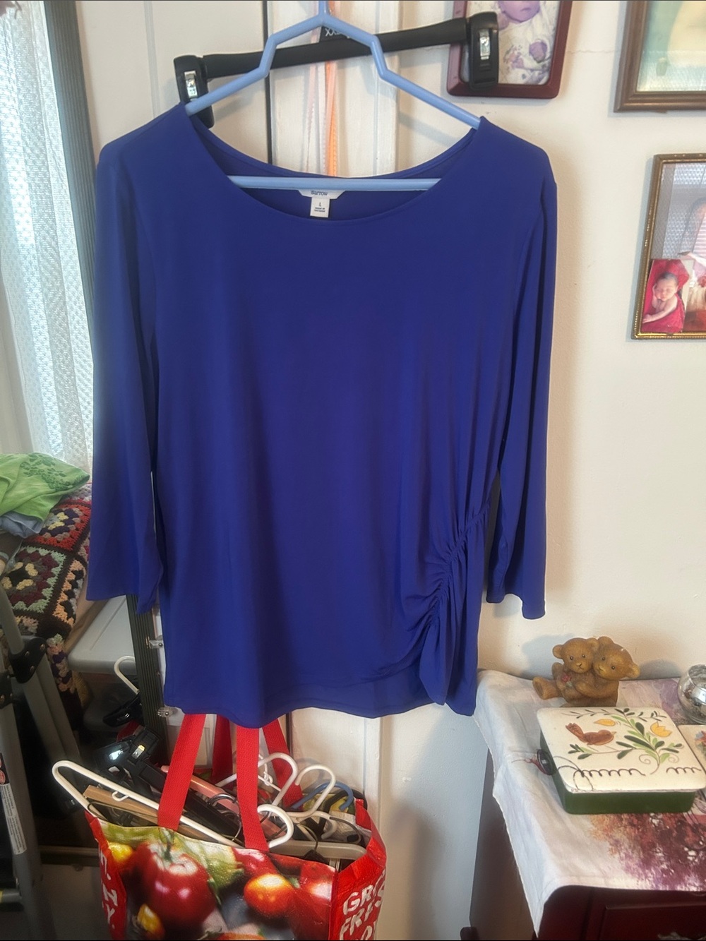 croft & barrow Royal Blue Ruched Side Long Sleeve Top